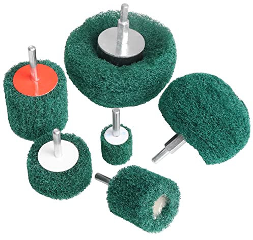 6PCS Non Woven Abrasive Buffing Polishing Wheel Drill Attachment Set,Scouring Pads Power Scrubber Cleaning Kit (Green)