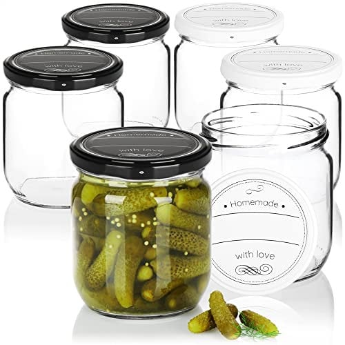 com-four® 6x bocaux avec couvercles à vis Homemade with love en vert et rose - À Ø 82 mm - jusqu'à env. 425 ml