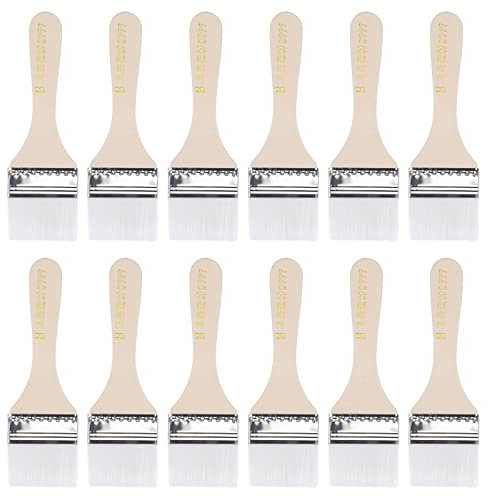 sourcing map 6 Peinture Pinceau 2 Largeur Doux Nylon Soies avec Bois Manche pour Mur Armoires Clôtures Blanc 12Pcs