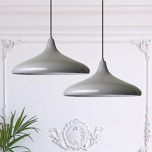bamyum Champion Pendelleuchte Esstisch 2 Flammig Metall Ø30 cm, Hängelampe Esstisch Vintage, Esstischlampe, Lampenschirm Hängelampe, Pendelleuchte Esstisch, Hängeleuchte Wohnzimmer Esszimmerlampe Grau