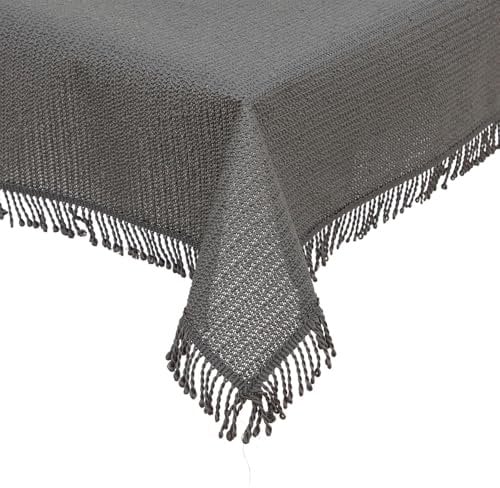 texpot Gartentischdecke 160 x 220 cm oval Dunkelgrau mit Fransen wetterfest geschäumt rutschfest