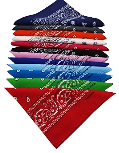 FANNI YOUPIN 100% Cotton Fine thick soft Bandanas/Unisex outdoor Scarf Paisley printed 22x22 inches Designed in USA packed with Fancy Gift box(12, 12 colors)