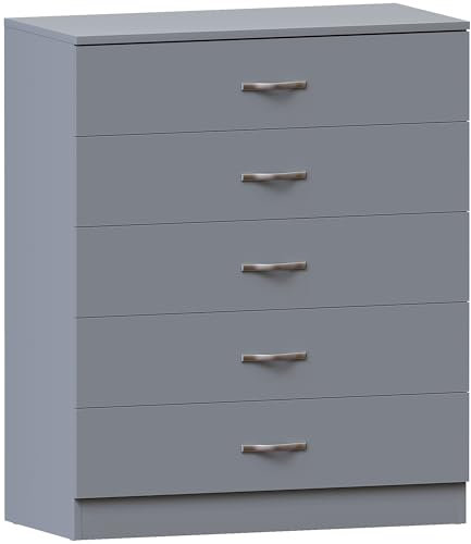 Vida Designs graue Kommode, 5 Schubladen mit Metallgriffen und Schienen, einzigartige Schubladenstütze gegen Durchbiegen, Riano-Schlafzimmermöbel