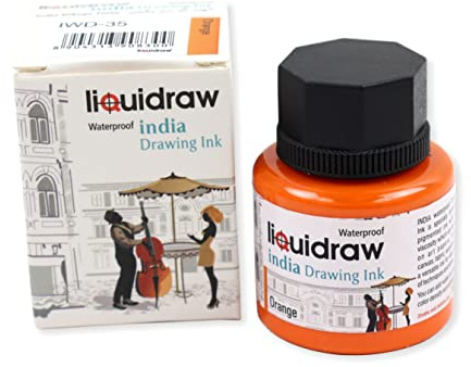 Liquidraw Coloured Drawing India Ink, Orange - 35ml | Artist Supply, Non-Fade, Waterproof, Lightfast & Permanent, Pens & Brushes, Use on Paper Board, Canvas, Fabric & Wood