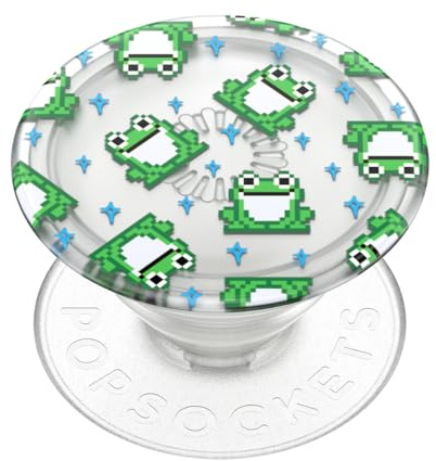 PopSockets Pflanzlicher Handygriff mit ausziehbarem Ständer, umweltfreundliche PopSockets für Handy, durchscheinende 8-Bit-Frösche
