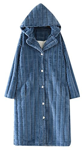 Peignoir épais en polaire corail pour femme, gant de toilette bleu, pyjama double couche, vêtements d'intérieur, bleu A, M