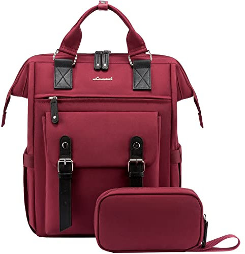 LOVEVOOK Sac a Dos Femme, Impermeable Sacs à dos pour Ordinateur Portable 15,6 pouces Feminin avec Étui pour Câble de Données, Sac Ados PC Sac a Dos Ordi Elegant pour Voyage College Travail Rouge
