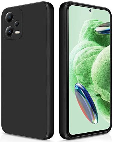 GiiYoon Hülle Kompatibel mit Xiaomi Redmi Note 12 5G, Hochwertiges Liquid Silicone Case, Rundumschutz Handyhülle, Kratzfestes Weiches Mikrofaserfutter- Schwarz