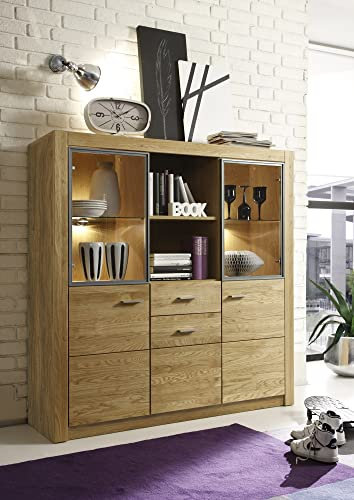 58 aufm Kessel Highboard Janel 137x141x42 Anrichte Wild Eiche/Asteiche massiv geölt 10066