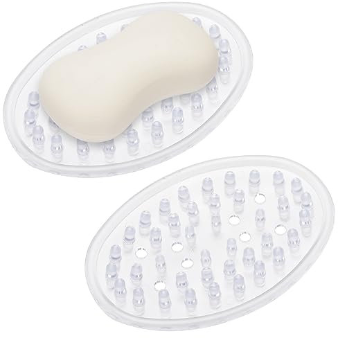 2 portasapone in plastica trasparente, vassoio autodrenante per sapone, con fori, per bancone del bagno, cucina