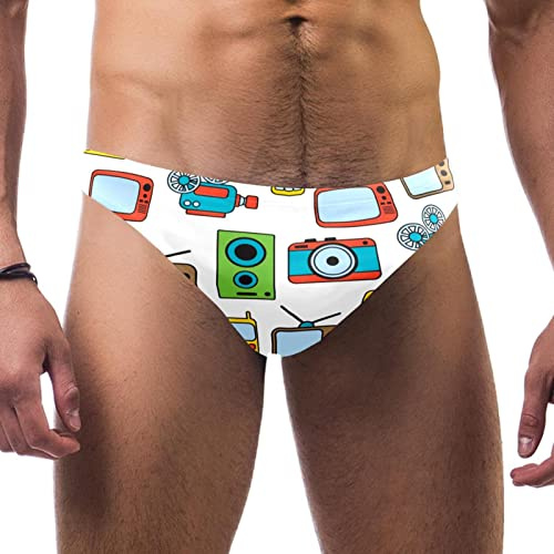 VBFOFBV Men's Square Leg Swimming Jammer Shorts, Men Swimsuit Swim Jammers, Cartoon Camera Tv Camera Pattern