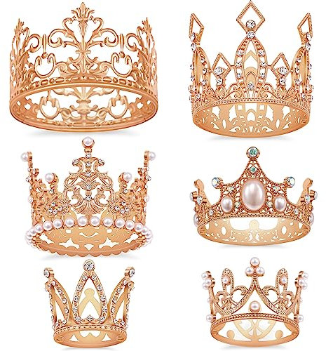 SisBroo Rose Gold Crown Cake Topper, 6 Stück Happy Birthday Cake Topper, Prinzessin Krone Kuchen Dekorationen, Mini Kronen für Blumenarrangements, Geburtstag, Hochzeit, Party und Babyparty Dekor (Rose