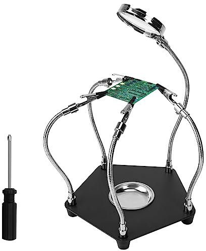 Towviy Soldadura Soporte, lupa 3X Estación de soldadura, Tercera Mano para Soldar con 4 brazos ayudantes de soldadura Lupa Soldadura Soporte Manos de ayuda para soldar con brazos magnéticos flexibles