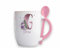 Personalised pink Handle Tradional Snowman Initial Mug with spoon, Christmas Alphabet with snowman christmas tree and large letter hot chocolate, Cute Xmas mug
