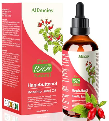 Olio di Rosa Mosqueta 100ML, Puro Olio di Rosa Canina Spremuto a Freddo Rosehip Seed Oil Naturale for Viso, Corpo, Capelli e Mani, Antirughe, Idratante, Ridurre Cicatrici e Rughe