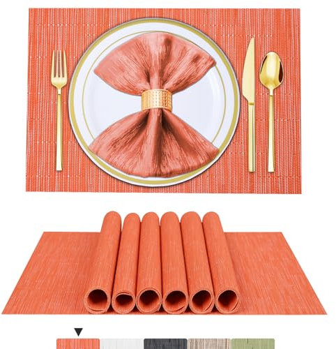 BETEAM Platzsets Abwaschbar 6er Set Vinyl Tischsets für Esstisch Waschbar Küchen Platzdecken Langlebige Tischsets für Drinnen Draußen-03 Orange, 6er Set