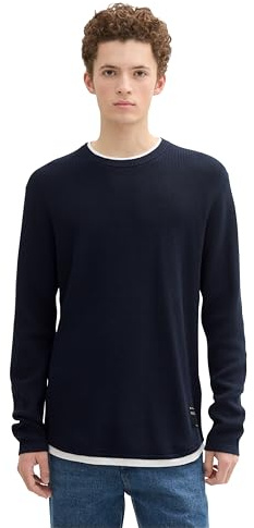 TOM TAILOR Denim Herren Basic Pullover mit Rundhalsausschnitt & Struktur,10668 - Sky Captain Blue, M