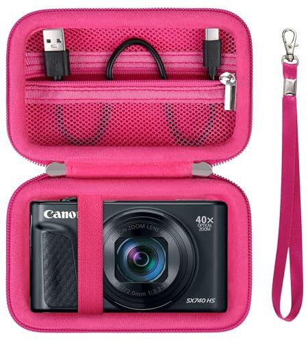 Supmay Harte Tragetasche für Canon SX740 HS/ SX730 HS/ SX720 HS/ SX620 HS/G7 X Mark III/G7 X Mark II PowerShot Digitalkamera, Aufbewahrungshalter Reisetasche mit Mesh Tasche für Batteriepack, Rosenrot