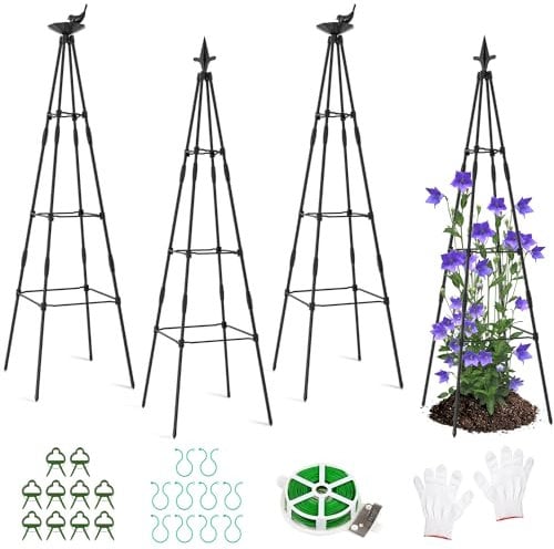 SUNYRISY Upgrade Rankhilfe Garten Obelisk 4er Set, Rankgitter für Kletterpflanzen wie Blumen, Tomaten, Rosen usw, Höhe 120cm Beschichtetes Metall Gartendekoration