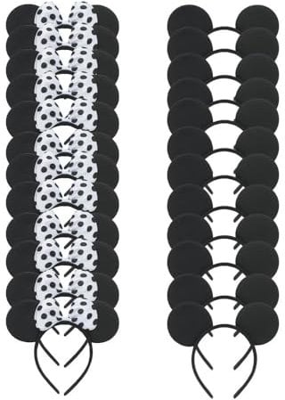 LEEMASING 24 Pack Mouse Costume Deluxe Fabric Ears Headband Birthday Hairs Accessories Baby Shower Headwear (White)
