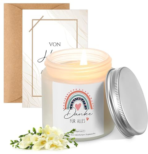 Sinmoe Dankeschön Geschenke für Frauen Duftkerze im Glas Danke Kerze mit Grußkarte Umschlag Duftkerze mit Spruch Abschiedsgeschenk Geschenk für Erzieherin Kollegen Lehrer Mama Papa Freundin