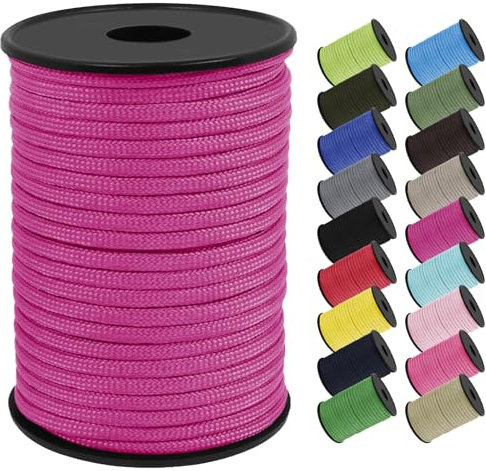 CAMAL Paracorde Corde de Tente 4mm Cordon à 7 Brins Cordes Réfléchissantes Corde Polypropylene Cordon Nylon 30m pour Activités de Camping en Extérieur Bracelet Paracorde (1 Rose)