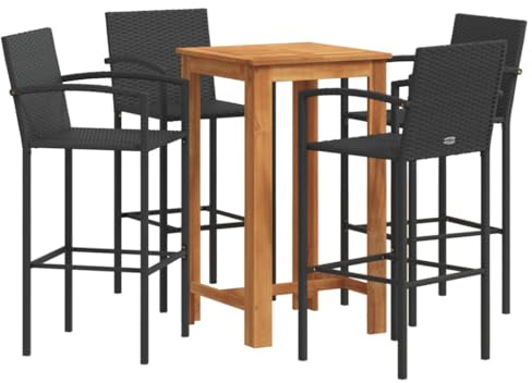 vidaXL Gartenbar Set 5-TLG., Bar Tresen Theke Bartisch Barhocker, Barset Sitzgruppe für Garten Terrasse, Gartentheke Gartenmöbel, Schwarz Massivholz Akazie Poly Rattan