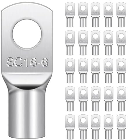 20 Stück Kabelschuh Rohrkabelschuhe M6, SC16-6 Unisolierte Rohrkabelschuhe 16mm² Ringösen M6, Elektrische Steckverbinder für Kabelschuhe für Haushaltsgeräten, Automobilen, Verteilerkästen SC16-6
