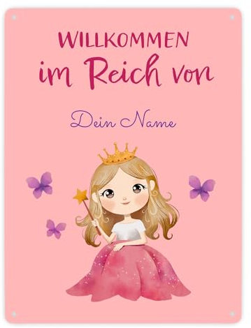 Prinzessinnen Zimmerschild für Mädchen: Personalisiert mit Name, Farben Schrift - Einzigartig fürs Kinderzimmer Schild