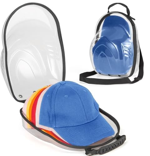Glamgen Baseball Hat Box, Hat Travel Case with Adjustable Shoulder Strap, Hat Case for 6 Baseball Caps for Women and Men, Clear