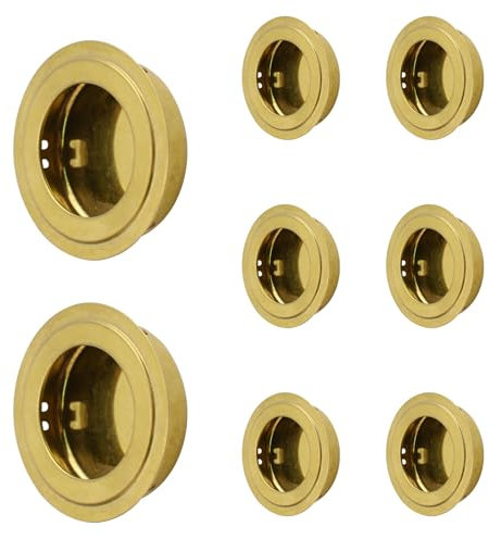 MOROBOR Tiradores empotrables redondos dorados, 8 tiradores de acero inoxidable para puerta oculta, manija de puerta empotrada para armario, armario, cajón, aparador