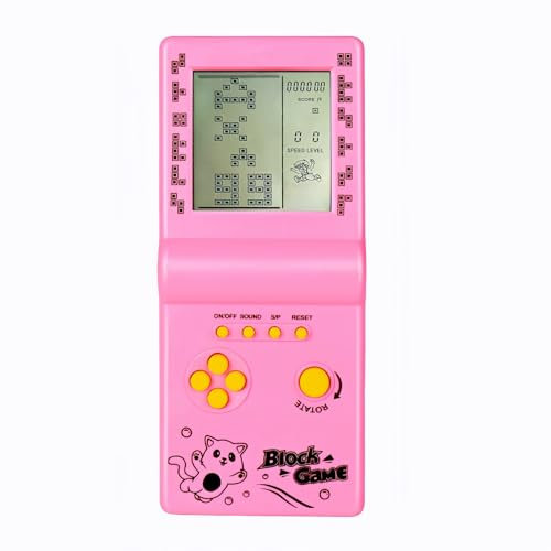 Console di Gioco in Mattoni a Grande Schermo da 3,5 Pollici - Blocchi di Costruzione, Corse, Carri Armati - 26 Giochi Classici Puzzle Nostalgici Integrati (Rosa)