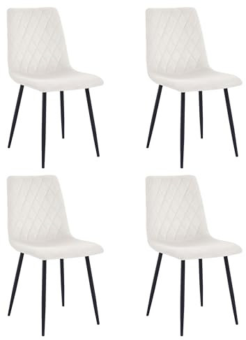 Mevsim Store Esszimmerstühle 4er Set Creme – Samt Gepolstert mit Rautensteppung – Stühle Esszimmer Modern & Bequem – Küchenstühle mit Metallbeinen Schwarz – Essstühle für Küche & Wohnzimmer