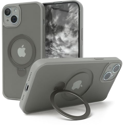 EAZY CASE - MagSafe Handyhülle für iPhone 15 Plus kompatibel mit MagSafe Hülle mit Ständer kompatibel mit iPhone 15 Plus Hülle mit 360° Ring & Magnetfunktion zum Aufstellen stoßfest Cover Anthrazit