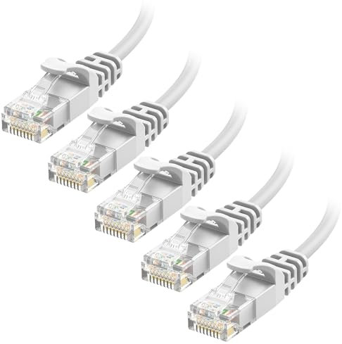 Cable Matters 10Gbps 5-Pack Snagless Cat 6 Ethernet Cable - 14ft, Slim Profile Cat 6 Cable, Cat6 Cord, Thin Ethernet Cord, White