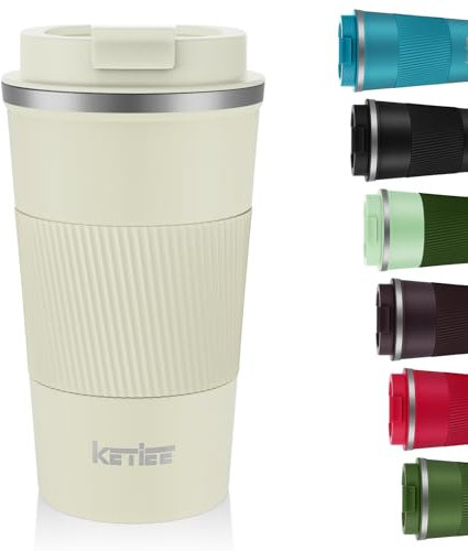 KETIEE Kaffeebecher to go,510ml Thermobecher Kaffee-to-go,Kaffeebecher Thermo,Doppelwandig Reisebecher Travel Mug,Vakuum Isolierbecher mit auslaufsicherem Deckel für Kaffee und Tee,Creme