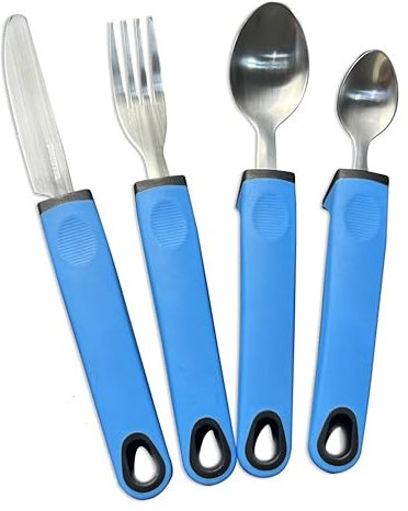 Easy Grip Cutlery Set Cutlery for Disabled Hands Disability Ideal Dining aid for Elderly Disabled Arthritis Parkinson's Disease Tremors Sufferers 4Pcs (Blue)