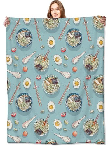 ODHHGDF Ramen Blanket Fun Noodle Bowl & Chopstick Asian Cuisine Throw Blankets,Birthday Gifts for Women & Foodies Lovers,Lightweight Soft Fleece Cozy for Sofa Kitchen Couch Bed Room Decor 40x50in