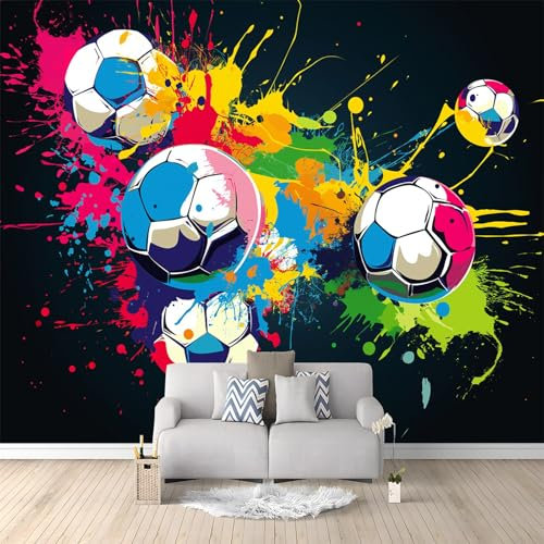 Papier Peint de Photo Football Graffiti Peinture 200x140 cm Papier Peint Panoramique Papier Peint intissé Murale Pour Chambre De Fille, Garçon, Chambre De Bébé Salon Chambre Décor