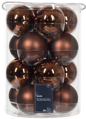 Rebecca Mobili Palline per Albero, Addobbi da Appendere, 16 Pezzi, Vetro, Marrone, Decorazioni Natalizie, Finitura Opaca Lucida - Diametro: Ø 8 cm - Art. HA2040