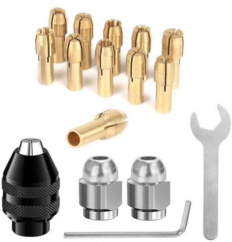 Saipor 16 Stück Bohrfutter Spannzangen Set, 1/32 bis 1/8 4486 Schnellwechsel-Bohrfutter mit Ersatz 4485 Messing-Spannzange Metallmutter (0.5-3.2mm) Bohrfutteradapter für Modell 4000, 3000, 8200