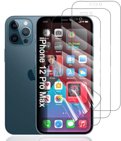 Hhfcryst Film Hydrogel de Protection pour iPhone 12 Pro Max, 3 Pièces TPU protections d'écran HD Transparent Souple(Verre non trempé)
