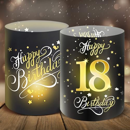 Moorle 12 Windlicht Tischdeko 18 Geburtstag, 18 Jahre Happy Birthday Tischdekoration, Deko 18. Geburtstag Junge, Geburtstag Tischdeko Mädchen, Windlichter Deko für Teelichter oder Kerzen