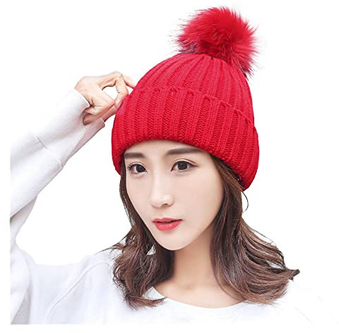 Gefütterte, weiche, dicke Mütze, warme Mütze, Strickmütze, Zopfmütze, Wintermütze, Rams, wassermelone, Einheitsgröße