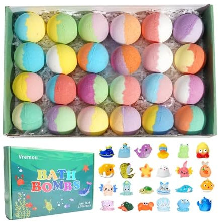 MaxtiL Badebomben Badebomben for Kinder mit Überraschung im Inneren, 24er-Pack Kinder-Badebomben-Geschenkset, natürliches Bio-Schaumbad mit Kohlensäure for Mädchen und Jungen, Badebomben for Frauen al