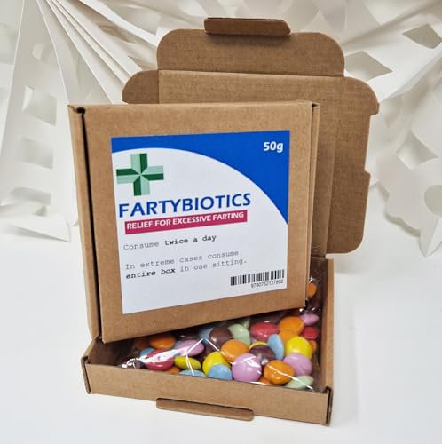 Anti-Farting Anti-Moaning Old-Git Pills Gag Gift Novelty Sweet Bag Funny Birthday Surprise Chocolate Treat Bag Joke Chocolate Present - FARTYBIOTICS Sticker with unfilled Box