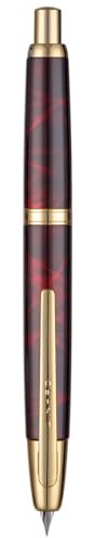 Jinhao 10 Press Fountain Pen with Box, Marble Red Retractable Extra Fine Nib with Ink Converter Set (Golden Clip)