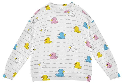 Wudan Sweatshirt mit niedlichem Entenmuster, für große Mädchen, Fleece, für Jungen, athletisch, 4T, Niedliche Entenwelle, 9-10 Jahre