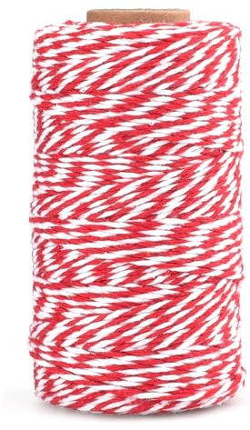 Cordoncino di cotone da 2 mm, rosso e bianco, 100 m, filato di cotone macramè, sottile, per cuocere, cucinare in cucina, fai da te, regali di Natale