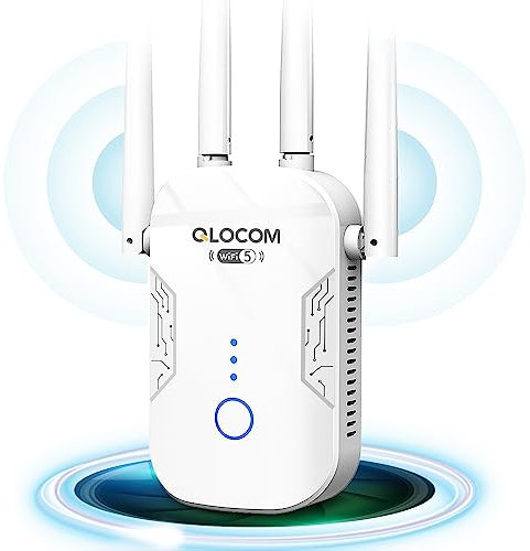 QLOCOM Repetidor WiFi, 1200Mbps Amplificador Señal WiFi Doble Banda 5G y 2.4GHz con WPS hgdhuwghvda